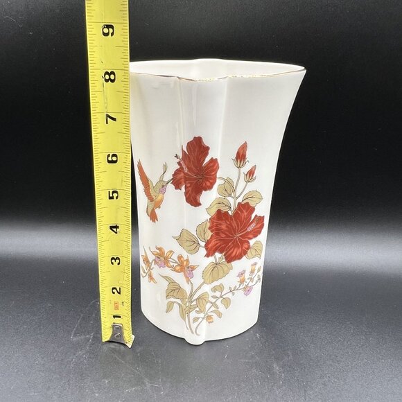 VTG Porcelain 24K Gold Vase 8" Hand Painted Hummingbird Hibiscus Occupied Japan - Picture 9 of 12
